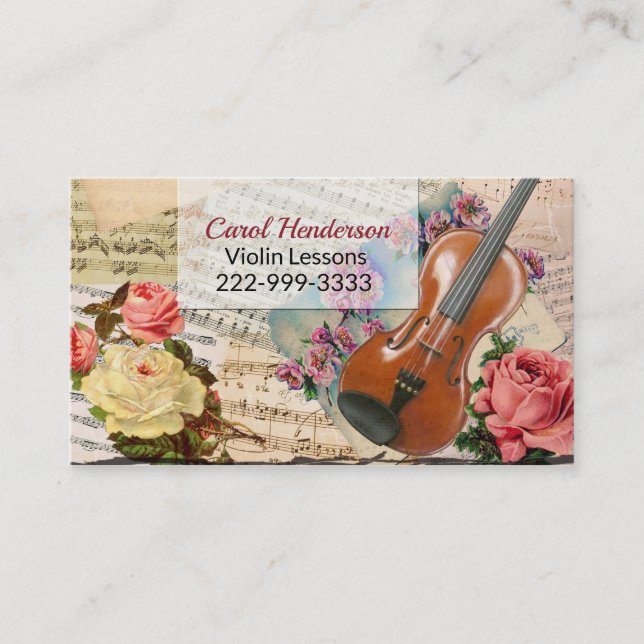 Vintage Look Violin Teacher Business Card (Front)