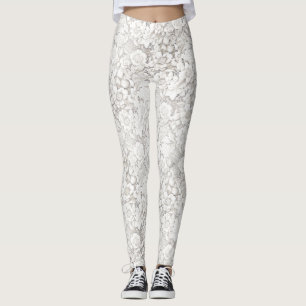 Vintage Look Wedding Floral White Lace Leggings
