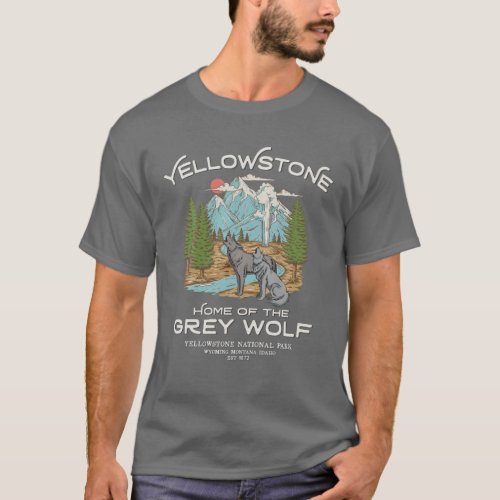 Vintage Look Yellowstone National Park Grey Wolf L T_Shirt