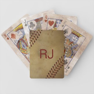 Vintage Looking Baseball with Custom Monogra Playing Cards