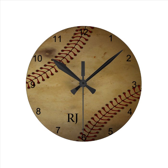 Vintage Looking Baseball with Custom Monogram Wall Clock