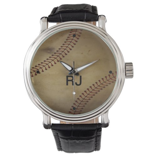 Vintage Looking Baseball with Custom Monogram Watch