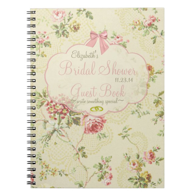 Vintage Looking Floral Bridal Shower Guest Book- Notebook (Front)