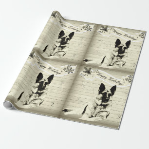 Vintage Looking German Shepherd Holiday Wrapping Paper