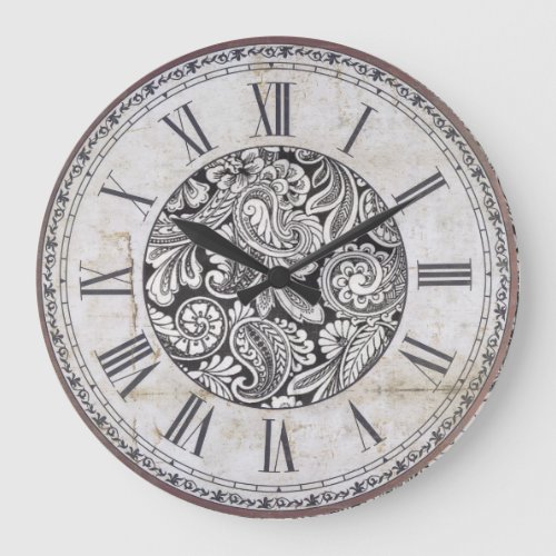 Vintage Looking Paisley Large Clock