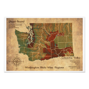 Vintage Looking Washington State Wine Region Map Photo Print