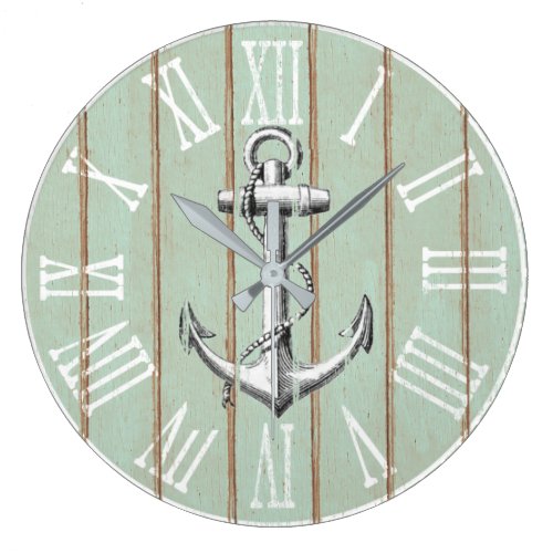 Vintage looking Wood Rustic Anchor Nautical Large Clock