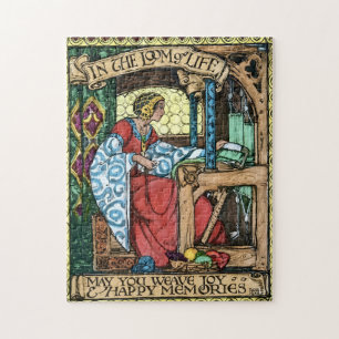 Vintage Loom of Life Illustration Arts & Crafts Jigsaw Puzzle