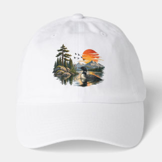 Vintage Loon Lake Mountain Sunset Wildlife Dad Hat