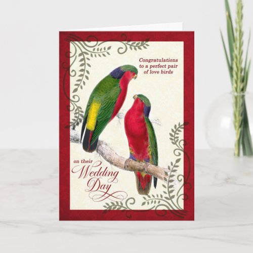 Vintage Lorikeet Parrot Lovebirds Wedding Card