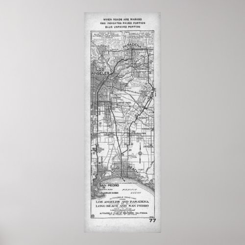 Vintage Los Angeles and San Pedro Road Map 1919 Poster