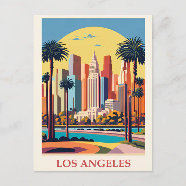Vintage Los Angeles California City Skyline Travel Postcard | Zazzle