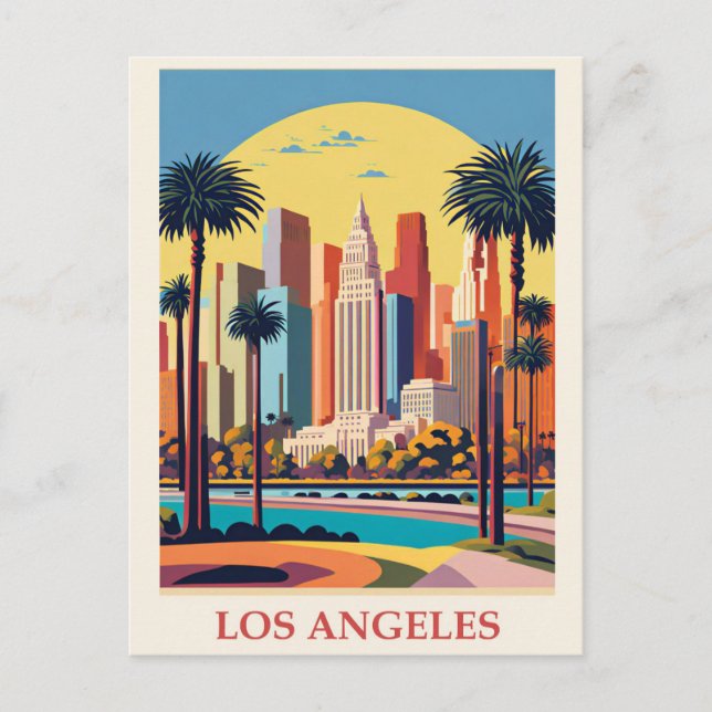 Vintage Los Angeles California City Skyline Travel Postcard (Front)
