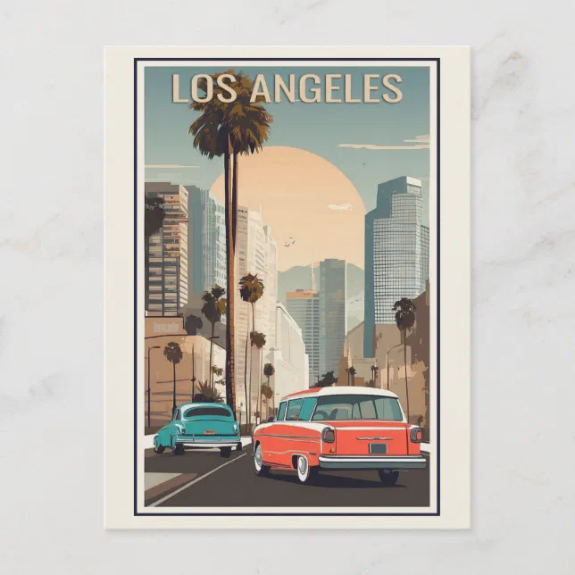 Vintage Los Angeles California City Skyline Travel Postcard | Zazzle