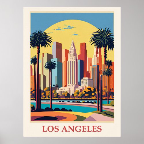 Vintage Los Angeles California City Skyline Travel Poster