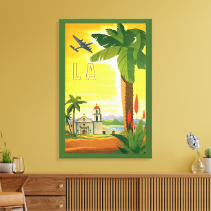 Vintage Los Angeles, California Mission with Palm Canvas Print