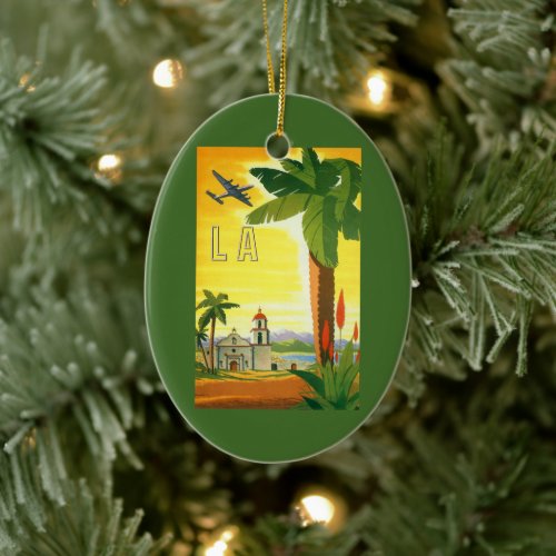 Vintage Los Angeles, California Mission with Palm Ceramic Ornament