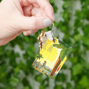 Vintage Los Angeles, California Mission with Palm Keychain