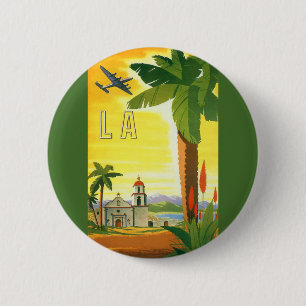 Vintage Los Angeles, California Mission with Palm Pinback Button