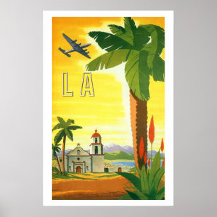Vintage Los Angeles, California Mission with Palm Poster