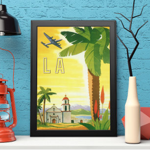 Vintage Los Angeles, California Mission with Palm Poster