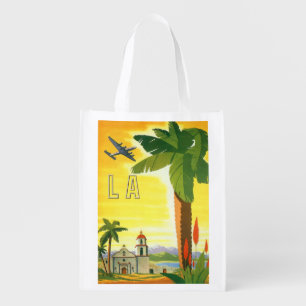 Vintage Los Angeles, California Mission with Palm Reusable Grocery Bag