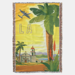 Vintage Los Angeles, California Mission with Palm Throw Blanket