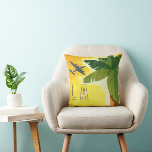 Vintage Los Angeles, California Mission with Palm Throw Pillow