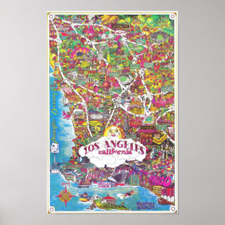 Vintage Los Angeles City in California Map 1981 Poster