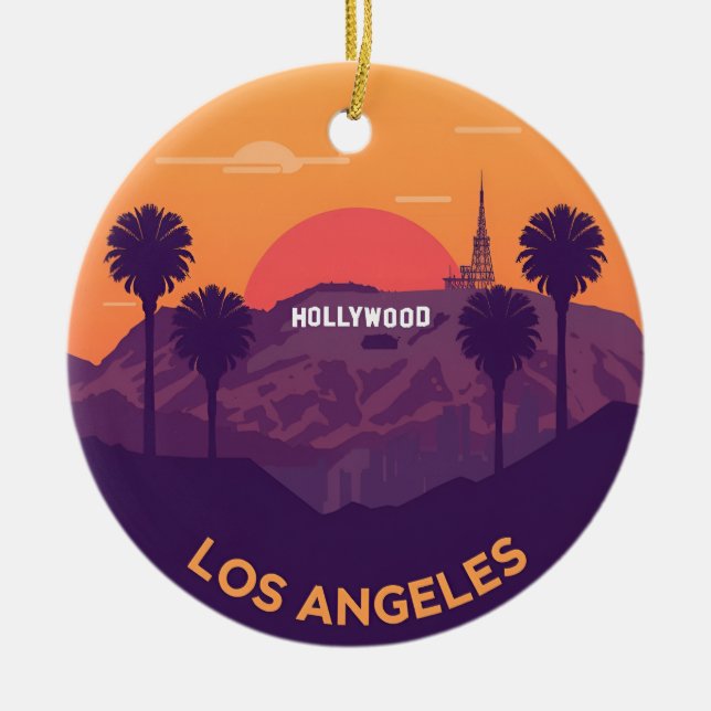 Vintage Los Angeles Hollywood Sunset Ceramic Ornament (Front)