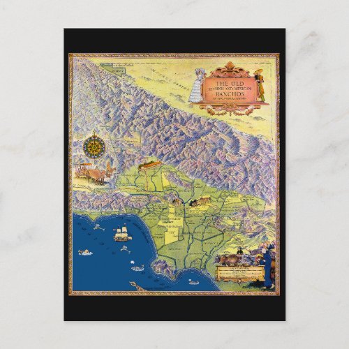 Vintage Los Angeles Pictorial map Postcard