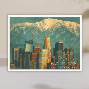 Vintage Los Angeles Watercolor Retro California Holiday Postcard