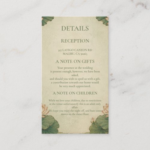 Vintage Lotus Botanical Enclosure Card