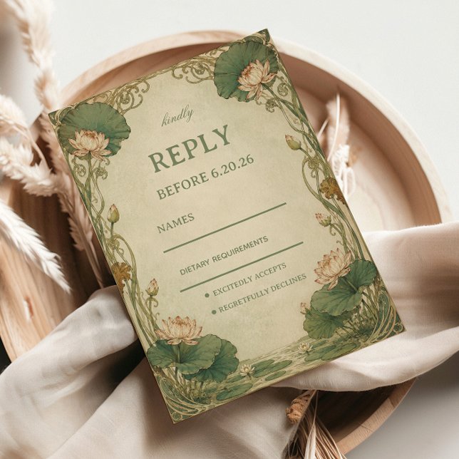 Vintage Lotus Botanical RSVP Card (Creator Uploaded)