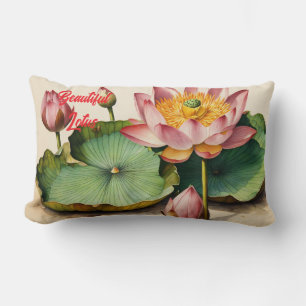 Vintage Lotus Elegance Design Lumbar Pillow