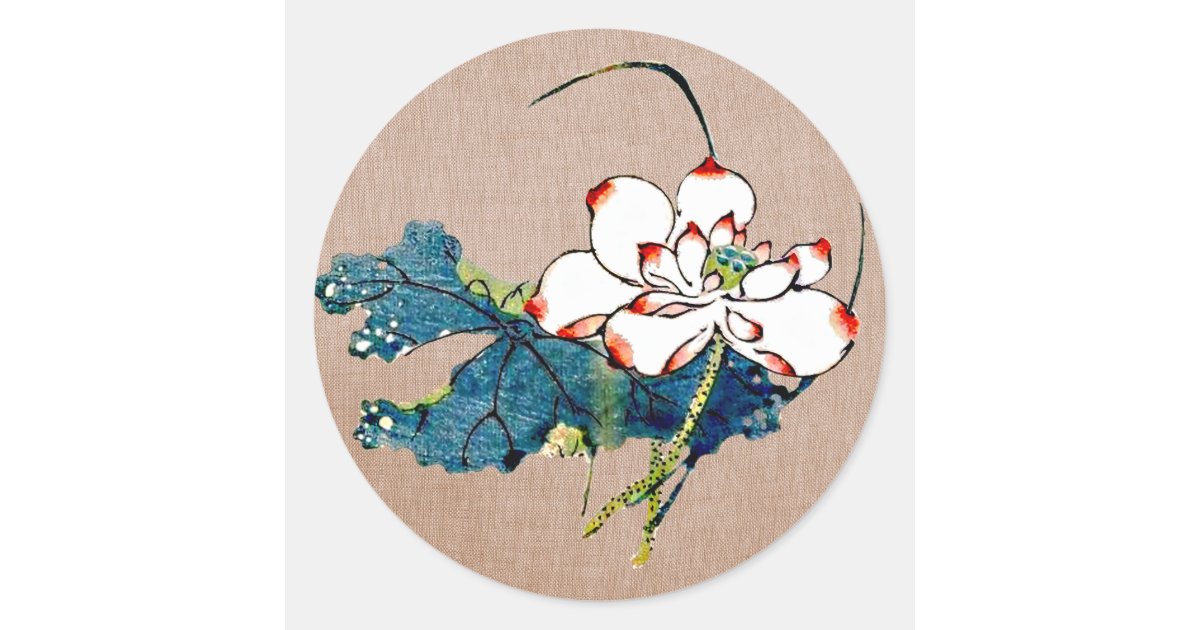 Vintage Lotus Flower Classic Round Sticker | Zazzle