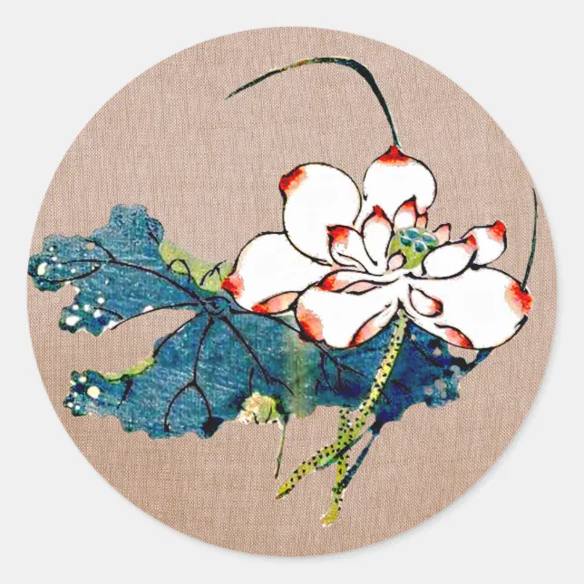 Vintage Lotus Flower Classic Round Sticker | Zazzle