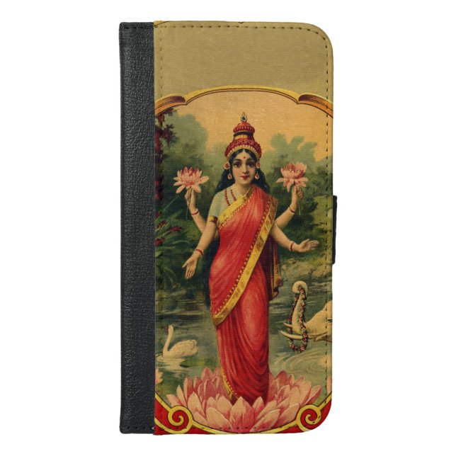 Vintage Lotus Flower Hindu Goddess Lakshmi iPhone Wallet Case (Front)