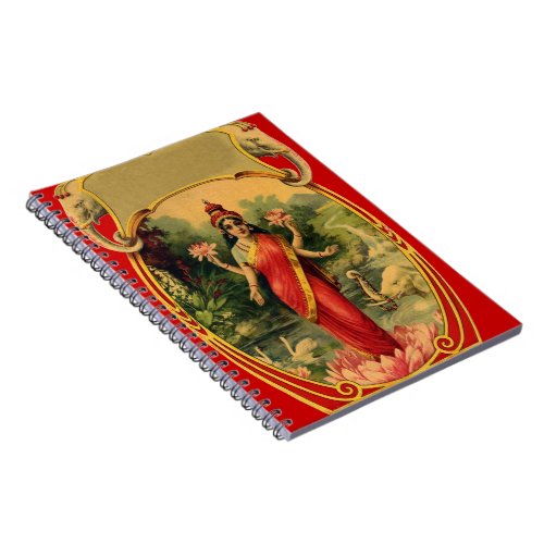 Vintage Lotus Flower Hindu Goddess Lakshmi Notebook