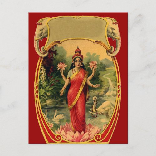 vintage Lotus Flower Hindu Goddess Lakshmi Postcard