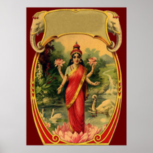 vintage Lotus Flower Hindu Goddess Lakshmi Poster