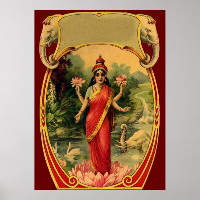 vintage Lotus Flower Hindu Goddess Lakshmi Poster (Front)