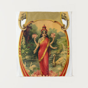 vintage Lotus Flower Hindu Goddess Lakshmi Tapestry
