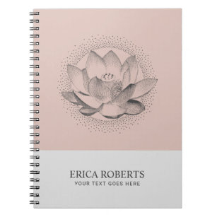 Vintage Lotus Flower illustration Blush Pink Notebook