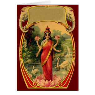 Vintage Lotus Flower Lakshmi Greeting Card