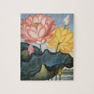 Vintage Lotus Flowers, The Sacred Egyptian Bean Jigsaw Puzzle