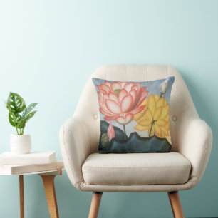 Vintage Lotus Flowers, The Sacred Egyptian Bean Throw Pillow