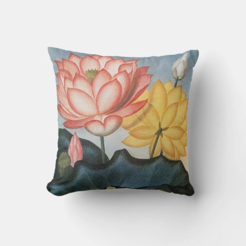 Vintage Lotus Flowers The Sacred Egyptian Bean Throw Pillow