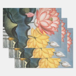 Vintage Lotus Flowers, The Sacred Egyptian Bean Wrapping Paper Sheets