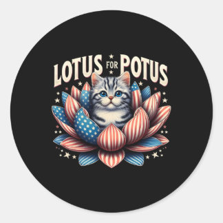 Vintage Lotus For Potus Us Flag Cat Lovers Kamala Classic Round Sticker